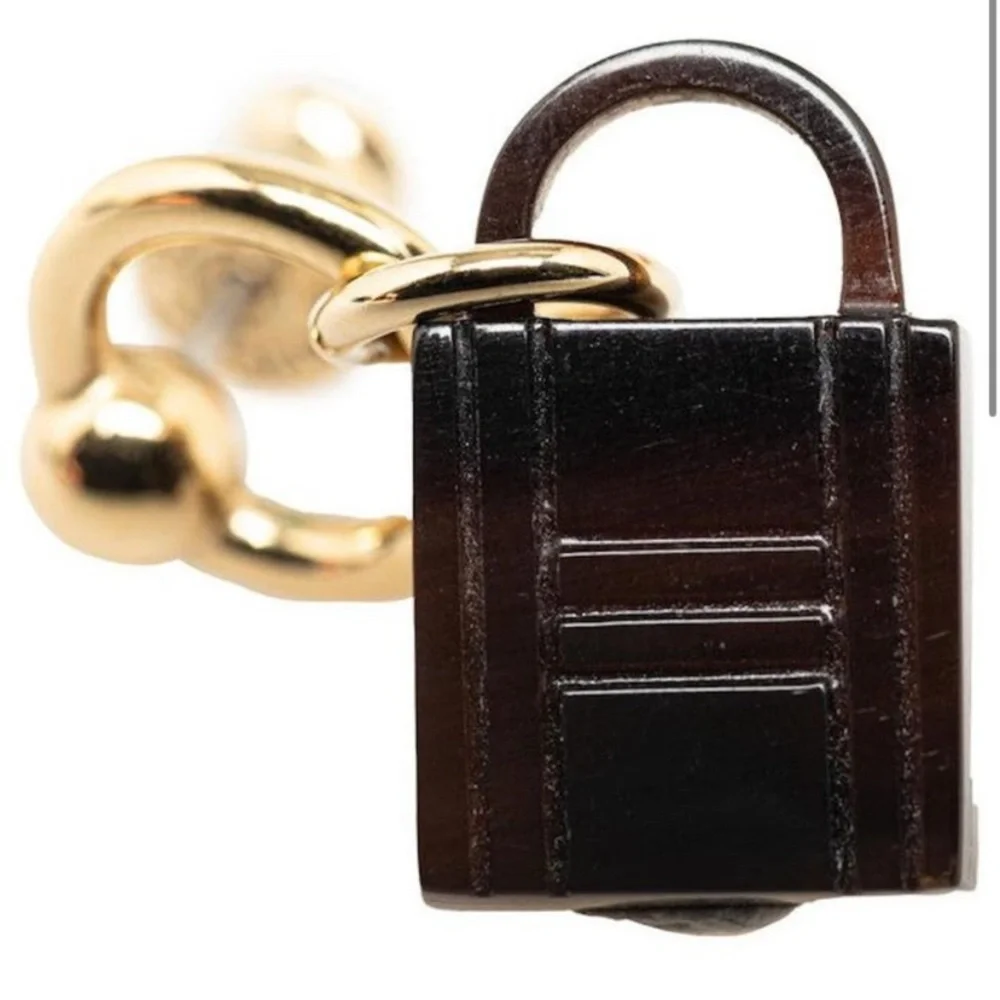 Hermès Authentic Amulet Maroquinier Kelly Cadena Earrings Brown Golden New W Box - Picture 4 of 16